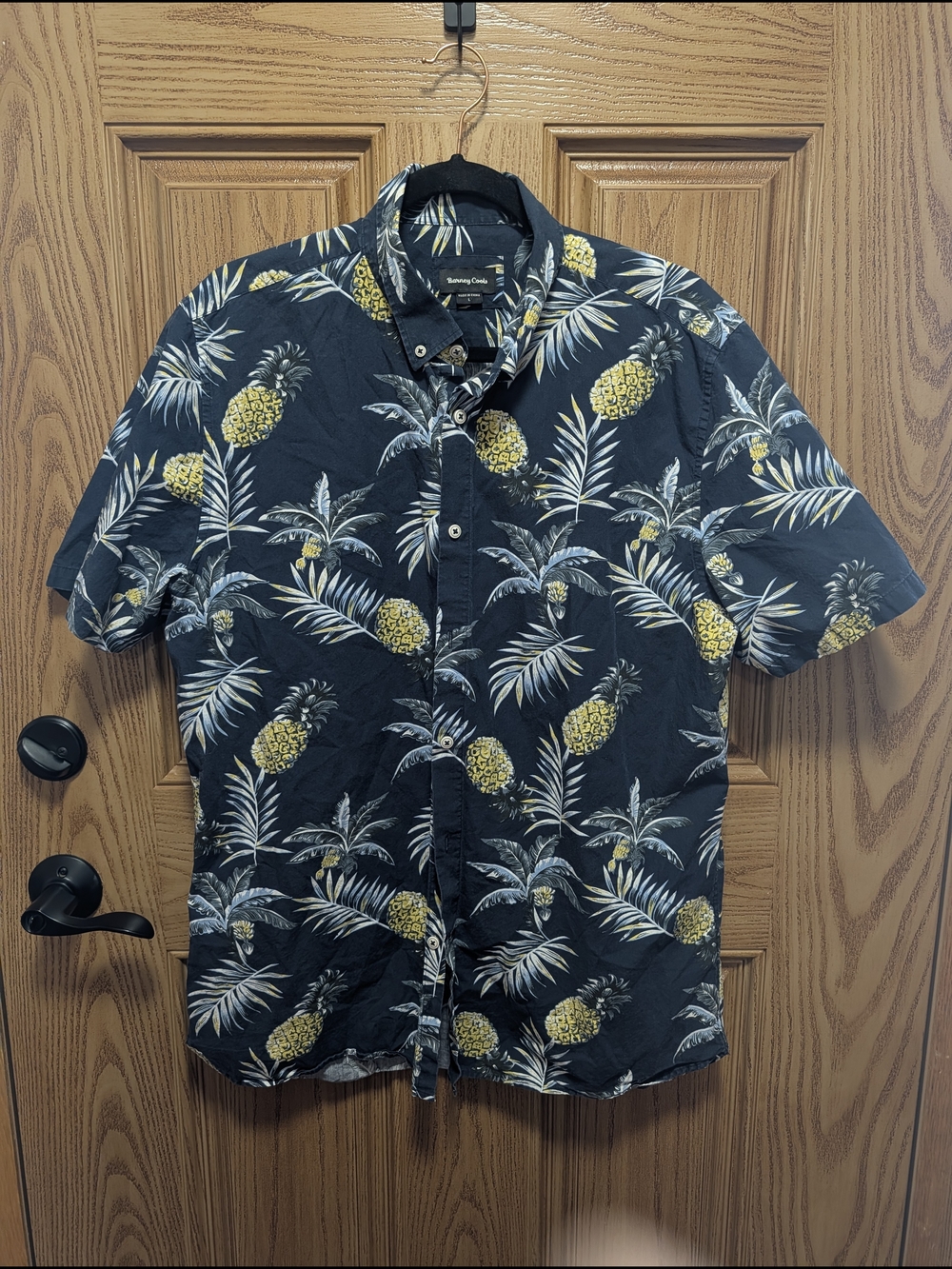 Men's Barney Cools Black Short-Sleeve Pineapple Print Button-Down Shirt